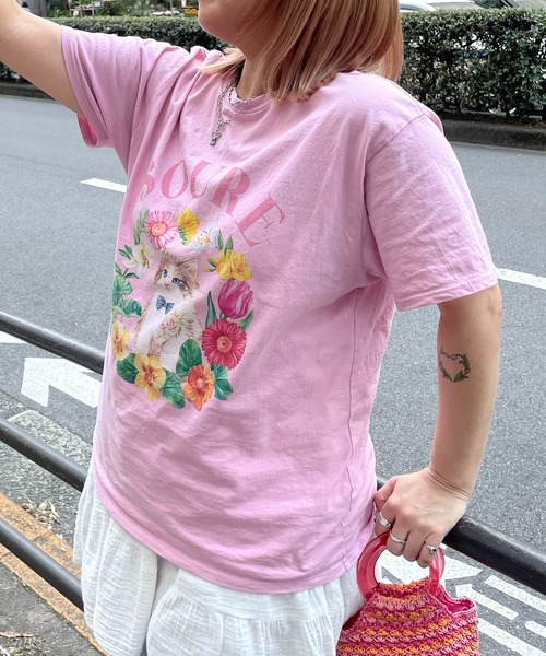 ILL'S(イルズ)の「キャットフラワー フロントプリント 半袖Tシャツ レディース 【Soure】(Tシャツ/カットソー・メンズ・ホワイト/ピンク/パープル・FREE)」の20枚目の写真