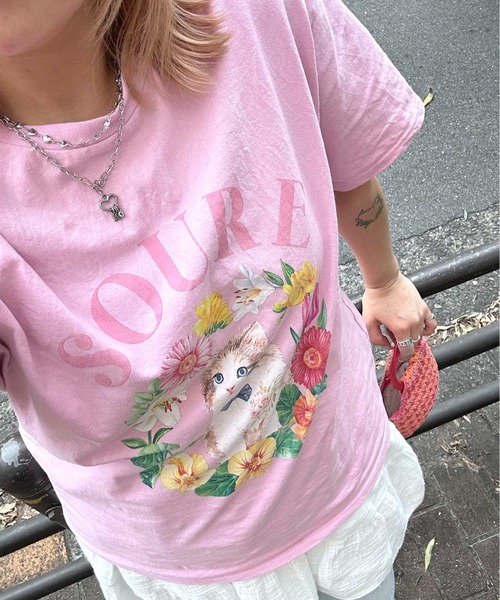 セール】25SS 【Soure】キャットフラワー フロントプリント 半袖