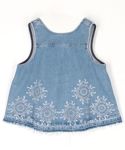 GANNI【関税送料込&SALE】ブロデリーアングレーズデニムトップ Ganni Broderie Anglaise Denim Top | Neiman Marcus