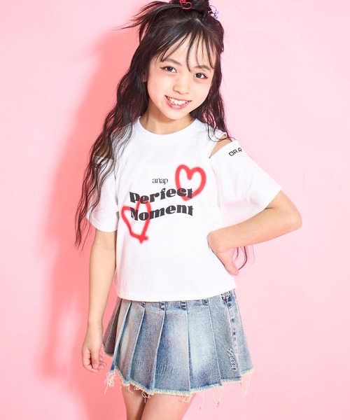 ANAP kids（アナップキッズ）の「ハートスプレー ショルダージップトップス（Tシャツ/カットソー・キッズ・ラベンダー/ホワイト/ブラック・130cm/120cm/110cm）」の4枚目の写真