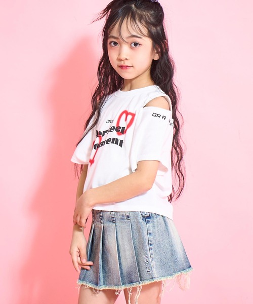 ANAP kids（アナップキッズ）の「ハートスプレー ショルダージップトップス（Tシャツ/カットソー・キッズ・ラベンダー/ホワイト/ブラック・130cm/120cm/110cm）」の5枚目の写真