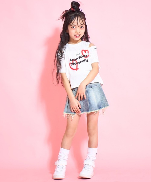 ANAP kids（アナップキッズ）の「ハートスプレー ショルダージップトップス（Tシャツ/カットソー・キッズ・ラベンダー/ホワイト/ブラック・130cm/120cm/110cm）」の7枚目の写真