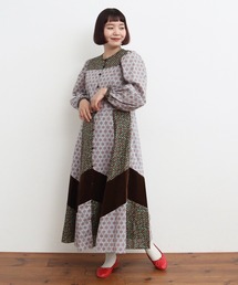 Dot&Stripes CHILD WOMAN | ☆リバティ/LIBERTY パッチワーク&別珍 パフスリーブワンピース(ワンピース)