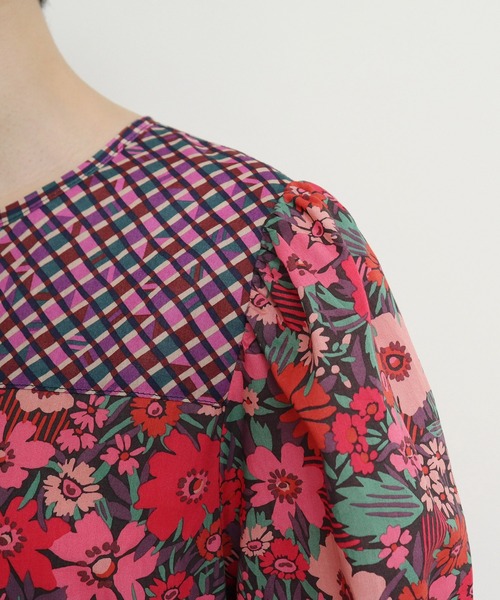 Dot＆Stripes CHILD WOMAN（ドットアンドストライプス　チャイルドウーマン）の「☆リバティ/LIBERTY パッチワーク＆別珍 パフスリーブワンピース（ワンピース・レディース・ブルー/ピンク・FREE）」の20枚目の写真