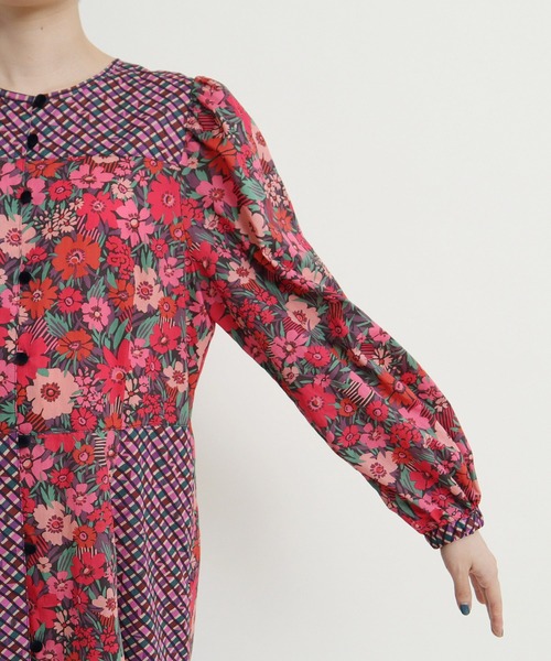 Dot＆Stripes CHILD WOMAN（ドットアンドストライプス　チャイルドウーマン）の「☆リバティ/LIBERTY パッチワーク＆別珍 パフスリーブワンピース（ワンピース・レディース・ブルー/ピンク・FREE）」の21枚目の写真