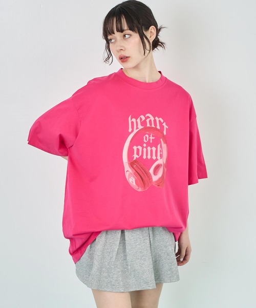 ANAP(アナップ)の「イヤホンプリント ビッグ Tシャツ(Tシャツ/カットソー・レディース・ネイビー/ライトグレー/ピンク・FREE)」の3枚目の写真