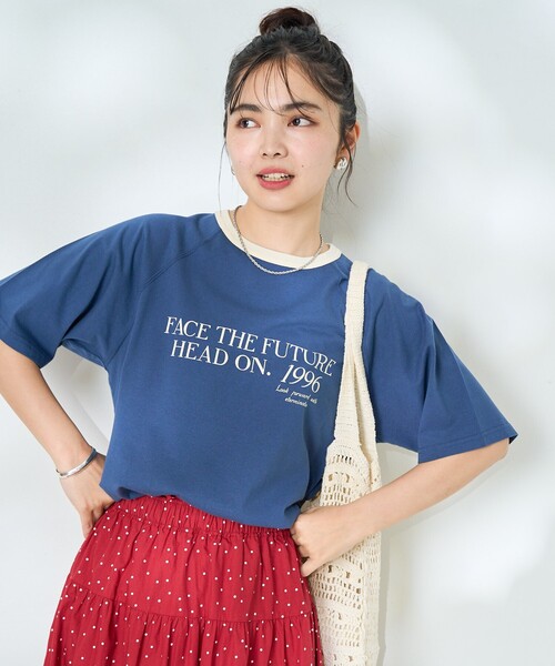 FREAK'S STORE(フリークスストア)の「ラグランリンガー プリントTシャツ/リンガーロゴTシャツ(Tシャツ/カットソー・レディース・ネイビー/ブラウン/オフホワイト・フリ-)」の3枚目の写真