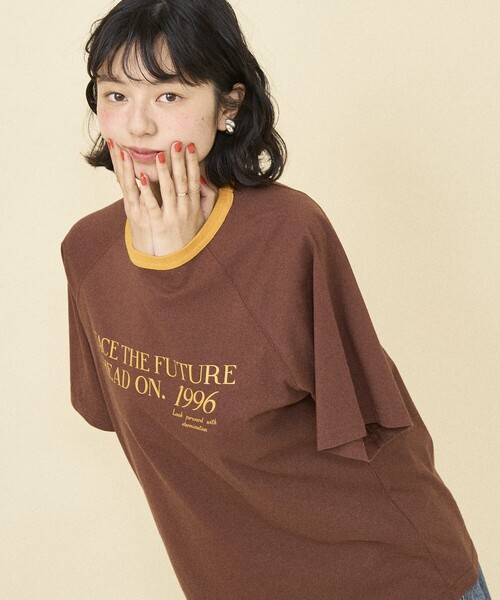 FREAK'S STORE(フリークスストア)の「ラグランリンガー プリントTシャツ/リンガーロゴTシャツ(Tシャツ/カットソー・レディース・ネイビー/ブラウン/オフホワイト・フリ-)」の14枚目の写真