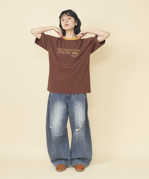 FREAK'S STORE(フリークスストア)の「ラグランリンガー プリントTシャツ/リンガーロゴTシャツ(Tシャツ/カットソー・レディース・ネイビー/ブラウン/オフホワイト・フリ-)」の16枚目の写真