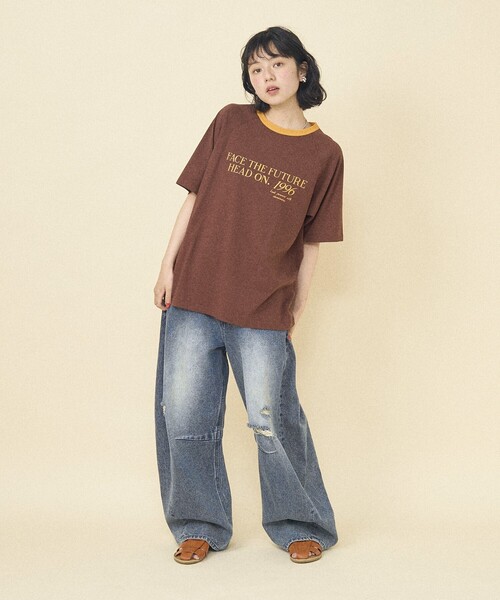 FREAK'S STORE(フリークスストア)の「ラグランリンガー プリントTシャツ/リンガーロゴTシャツ(Tシャツ/カットソー・レディース・ネイビー/ブラウン/オフホワイト・フリ-)」の19枚目の写真