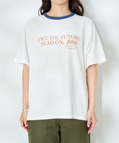 セール】ラグランリンガー プリントTシャツ/リンガーロゴTシャツ