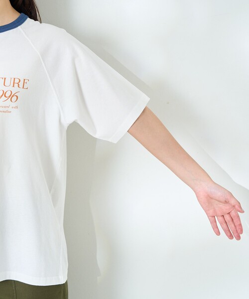 FREAK'S STORE(フリークスストア)の「ラグランリンガー プリントTシャツ/リンガーロゴTシャツ(Tシャツ/カットソー・レディース・ネイビー/ブラウン/オフホワイト・フリ-)」の5枚目の写真