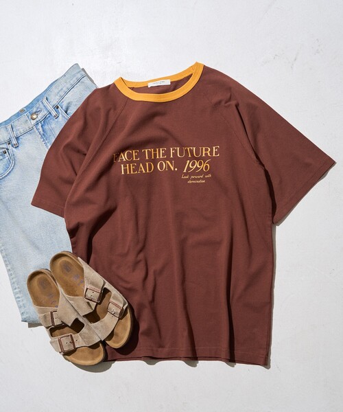 FREAK'S STORE(フリークスストア)の「ラグランリンガー プリントTシャツ/リンガーロゴTシャツ(Tシャツ/カットソー・レディース・ネイビー/ブラウン/オフホワイト・フリ-)」の9枚目の写真
