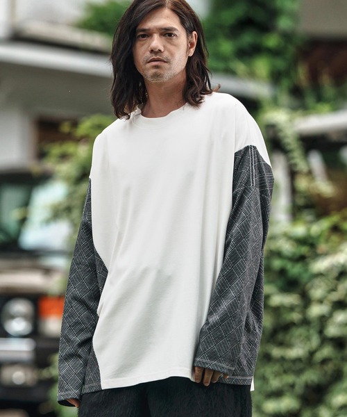 CAMBIO(カンビオ)の「mlt5280- Switch Jacquard Ponti Cut sew カットソー(Tシャツ/カットソー・メンズ・ホワイト/ブラック・S/M/L)」の2枚目の写真