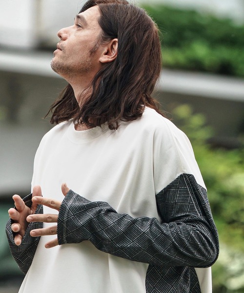 CAMBIO(カンビオ)の「mlt5280- Switch Jacquard Ponti Cut sew カットソー(Tシャツ/カットソー・メンズ・ホワイト/ブラック・S/M/L)」の5枚目の写真