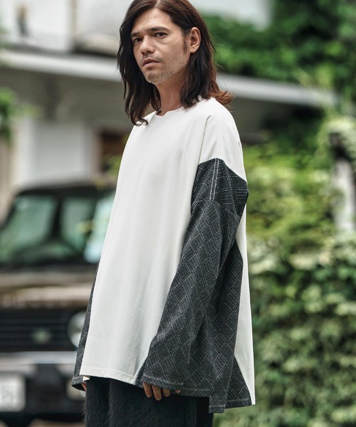 CAMBIO(カンビオ)の「mlt5280- Switch Jacquard Ponti Cut sew カットソー(Tシャツ/カットソー・メンズ・ホワイト/ブラック・S/M/L)」の6枚目の写真