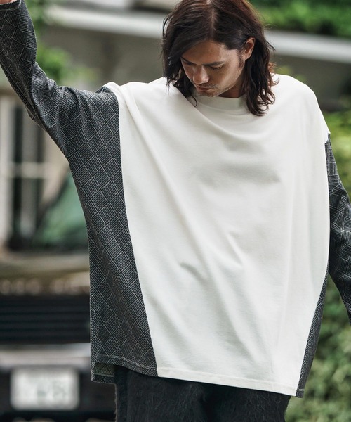CAMBIO(カンビオ)の「mlt5280- Switch Jacquard Ponti Cut sew カットソー(Tシャツ/カットソー・メンズ・ホワイト/ブラック・S/M/L)」の7枚目の写真