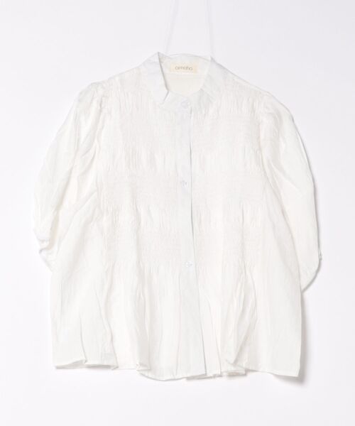 aimoha(アイモハ)の「コットンギャザー半袖ブラウス シャーリングデザイン (SS)(シャツ/ブラウス・レディース・ブラック/ライトベージュ/ホワイト/ピンク・FREE)」の9枚目の写真