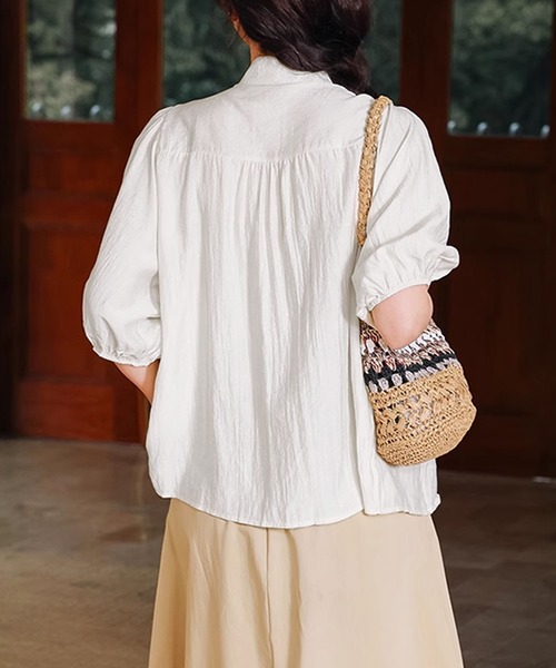 aimoha(アイモハ)の「コットンギャザー半袖ブラウス シャーリングデザイン (SS)(シャツ/ブラウス・レディース・ブラック/ライトベージュ/ホワイト/ピンク・FREE)」の17枚目の写真