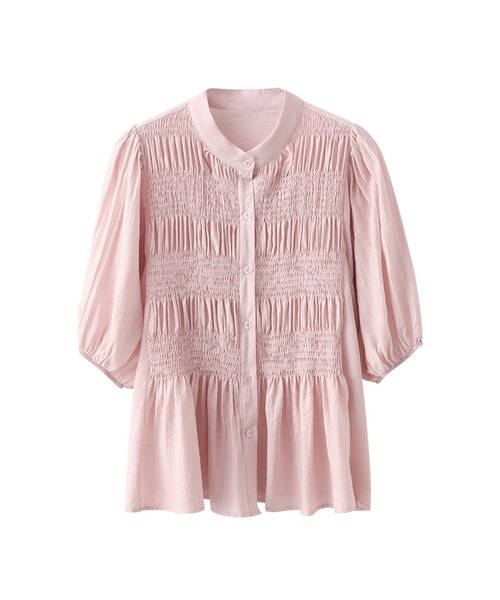 aimoha(アイモハ)の「コットンギャザー半袖ブラウス シャーリングデザイン (SS)(シャツ/ブラウス・レディース・ブラック/ライトベージュ/ホワイト/ピンク・FREE)」の8枚目の写真