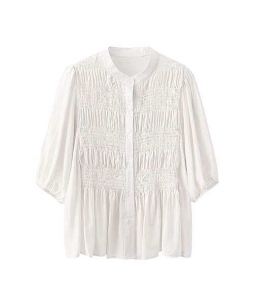 aimoha(アイモハ)の「コットンギャザー半袖ブラウス シャーリングデザイン (SS)(シャツ/ブラウス・レディース・ブラック/ライトベージュ/ホワイト/ピンク・FREE)」の15枚目の写真