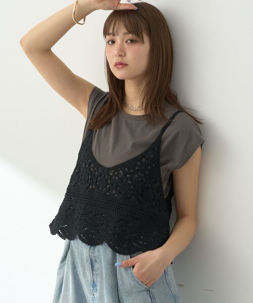 earth music&ecology（アースミュージックアンドエコロジー）の「SET2点 クロシェキャミ＋ノースリーブプルオーバー（Tシャツ/カットソー・レディース・ブラック/ブラウン/ライトカーキ/ホワイト系その他2・FREE）」の6枚目の写真