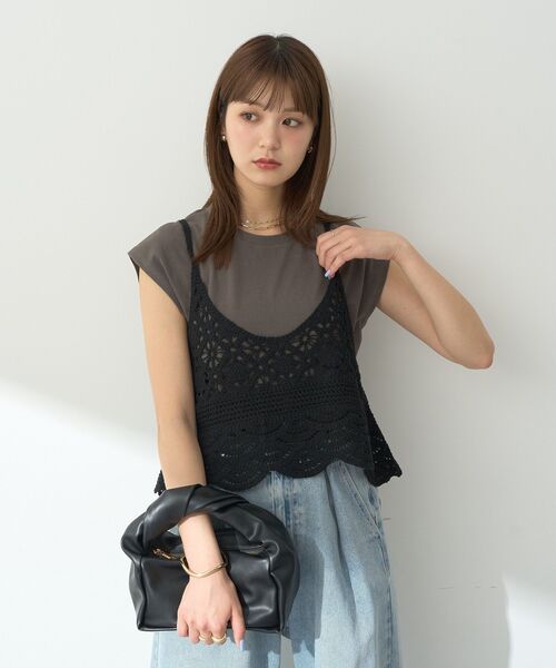 earth music&ecology（アースミュージックアンドエコロジー）の「SET2点 クロシェキャミ＋ノースリーブプルオーバー（Tシャツ/カットソー・レディース・ブラック/ブラウン/ライトカーキ/ホワイト系その他2・FREE）」の7枚目の写真