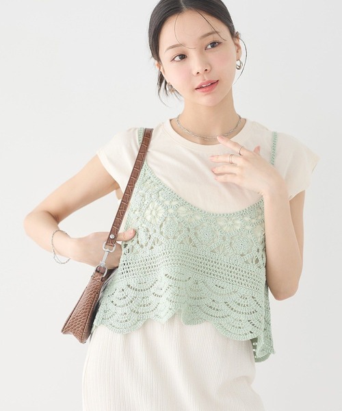 earth music&ecology（アースミュージックアンドエコロジー）の「SET2点 クロシェキャミ＋ノースリーブプルオーバー（Tシャツ/カットソー・レディース・ブラック/ブラウン/ライトカーキ/ホワイト系その他2・FREE）」の4枚目の写真