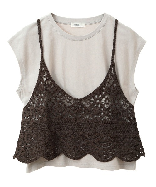 earth music&ecology（アースミュージックアンドエコロジー）の「SET2点 クロシェキャミ＋ノースリーブプルオーバー（Tシャツ/カットソー・レディース・ブラック/ブラウン/ライトカーキ/ホワイト系その他2・FREE）」の3枚目の写真