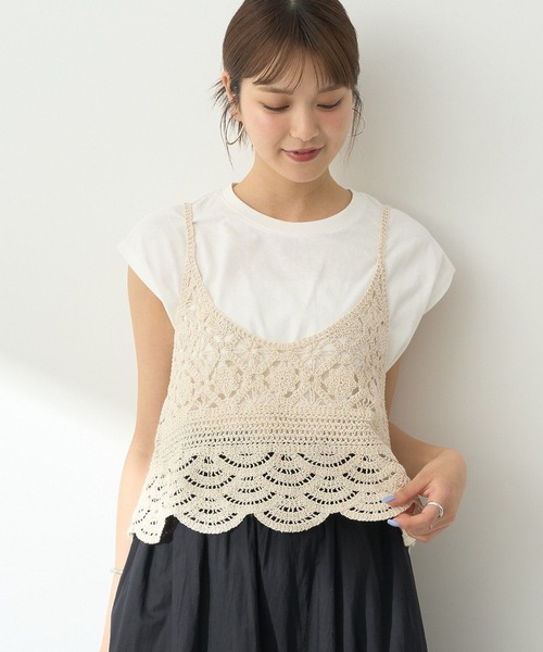 earth music&ecology（アースミュージックアンドエコロジー）の「SET2点 クロシェキャミ＋ノースリーブプルオーバー（Tシャツ/カットソー・レディース・ブラック/ブラウン/ライトカーキ/ホワイト系その他2・FREE）」の2枚目の写真