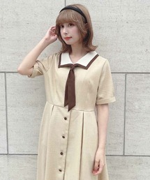 F i.n.t | スカーフタイ付きバイカラーワンピース　【1枚で快適】夏服(ワンピース)