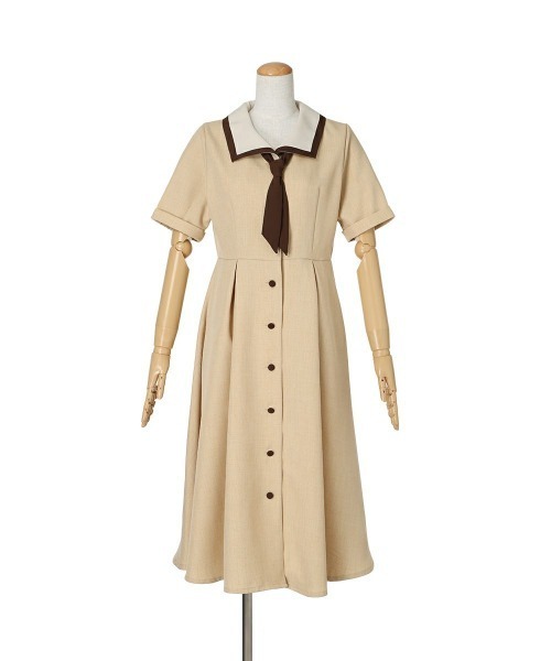 F i.n.t（フィント）の「スカーフタイ付きバイカラーワンピース　【1枚で快適】夏服（ワンピース・レディース・ライトイエロー/ライトグリーン/ブルーグレー・FREE）」の6枚目の写真