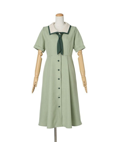 F i.n.t（フィント）の「スカーフタイ付きバイカラーワンピース　【1枚で快適】夏服（ワンピース・レディース・ライトイエロー/ライトグリーン/ブルーグレー・FREE）」の7枚目の写真