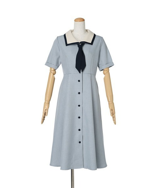F i.n.t（フィント）の「スカーフタイ付きバイカラーワンピース　【1枚で快適】夏服（ワンピース・レディース・ライトイエロー/ライトグリーン/ブルーグレー・FREE）」の8枚目の写真