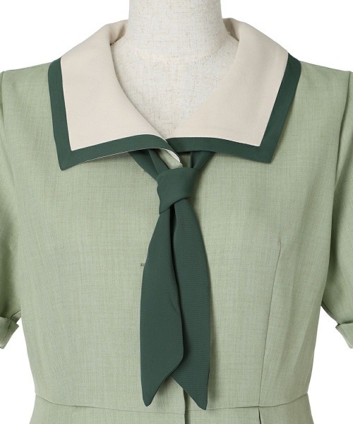 F i.n.t（フィント）の「スカーフタイ付きバイカラーワンピース　【1枚で快適】夏服（ワンピース・レディース・ライトイエロー/ライトグリーン/ブルーグレー・FREE）」の12枚目の写真