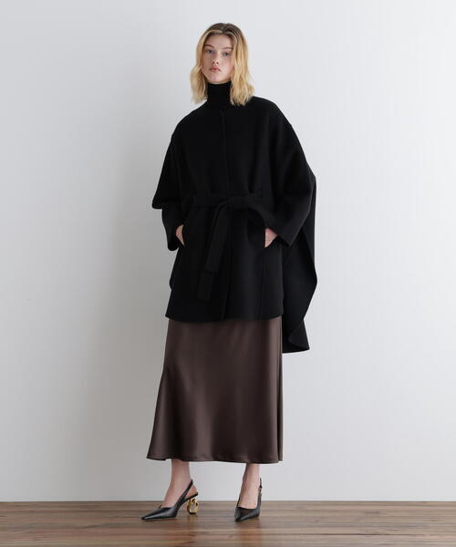 【美品】LE PHIL ルフィル ソフトウールリバーポンチョコート ブラック S 美品】LE PHIL ルフィル ソフトウールリバーポンチョコート ブラック M