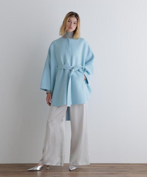 ◇ソフトウールリバーサークルコート（ノーカラーコート）｜LE PHIL