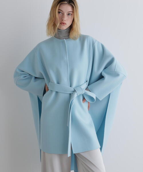 ◇ソフトウールリバーサークルコート（ノーカラーコート）｜LE PHIL