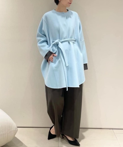 ◇ソフトウールリバーサークルコート（ノーカラーコート）｜LE PHIL