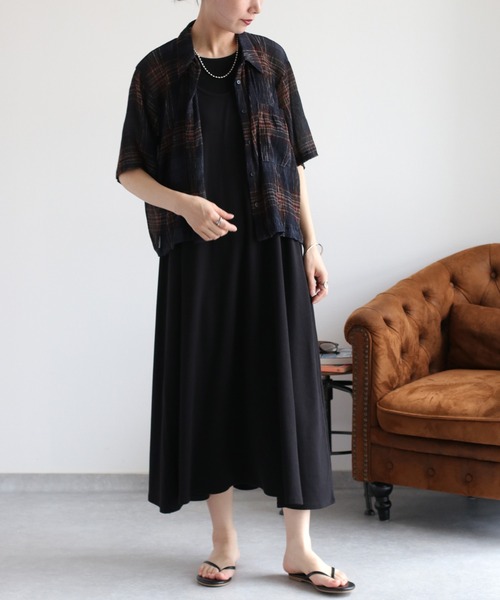 cepo(セポ)の「〈セットアップ可能〉涼感/イージーケア シアープリーツチェックシャツ(シャツ/ブラウス・レディース・ブラウン系/ネイビー系・M)」の19枚目の写真