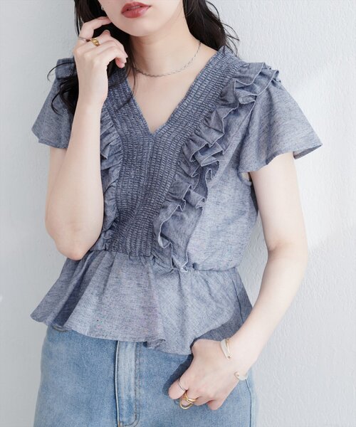 ブラウス シャツ シャーリングペプラムブラウス レディース FRAY I.D ブラウス シャツ シャーリングペプラムブラウス