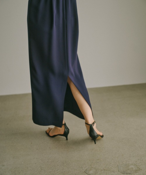 【美品】anuans トリアセテートスキッパーネックワンピース ネイビー S トリアセテートスキッパーネックワンピース