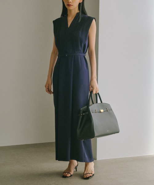 【美品】anuans トリアセテートスキッパーネックワンピース ネイビー S 美品】anuans トリアセテートスキッパーネックワンピース