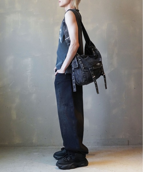 美品✨　DIESEL y2k デニム チェーン ショルダーバッグ グランジ デニムショルダーバッグ/ケミカル加工/刺繍ロゴ/Y2K・グランジ