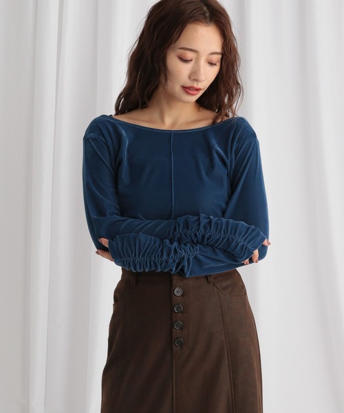 mysty woman(ミスティウーマン)の「2WAYシアーベロアロンT 594241(Tシャツ/カットソー・レディース・オフホワイト/ブルー/ブラック・FREE)」の1枚目の写真