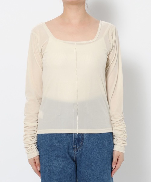 mysty woman(ミスティウーマン)の「2WAYシアーベロアロンT 594241(Tシャツ/カットソー・レディース・オフホワイト/ブルー/ブラック・FREE)」の13枚目の写真