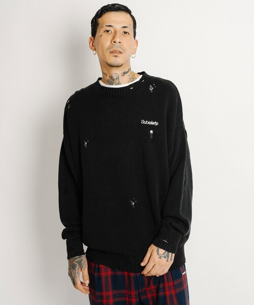 Subciety(サブサエティ)の「Wash damaged knit(ニット/セーター・メンズ・ネイビー/グレー/ブラック・X-LARGE/LARGE/MEDIUM/SMALL)」の19枚目の写真