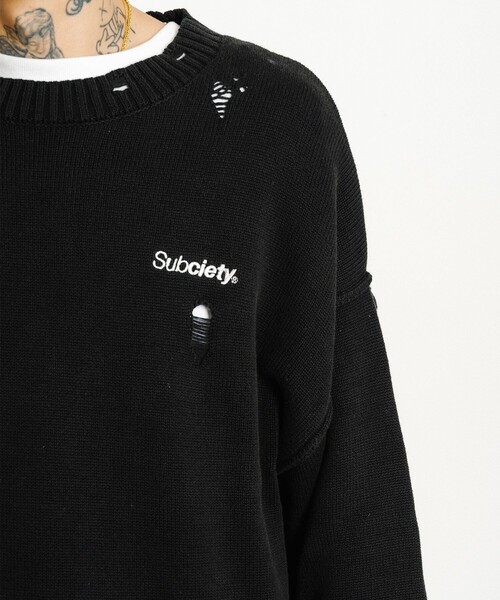Subciety(サブサエティ)の「Wash damaged knit(ニット/セーター・メンズ・ネイビー/グレー/ブラック・X-LARGE/LARGE/MEDIUM/SMALL)」の21枚目の写真