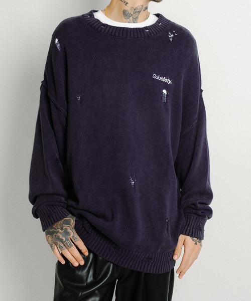 Subciety(サブサエティ)の「Wash damaged knit(ニット/セーター・メンズ・ネイビー/グレー/ブラック・X-LARGE/LARGE/MEDIUM/SMALL)」の3枚目の写真