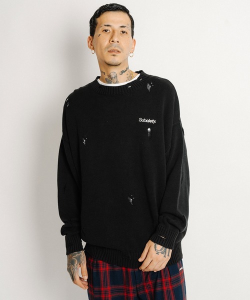 Subciety(サブサエティ)の「Wash damaged knit(ニット/セーター・メンズ・ネイビー/グレー/ブラック・X-LARGE/LARGE/MEDIUM/SMALL)」の9枚目の写真
